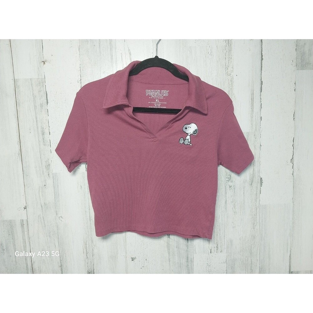 Peanuts XL Cropped Ribbed Polo Shirt Snoopy
